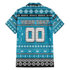 Personalized Sharks Rugby Xmas Family Matching Off The Shoulder Long Sleeve Dress and Hawaiian Shirt Australia NRL Mascot