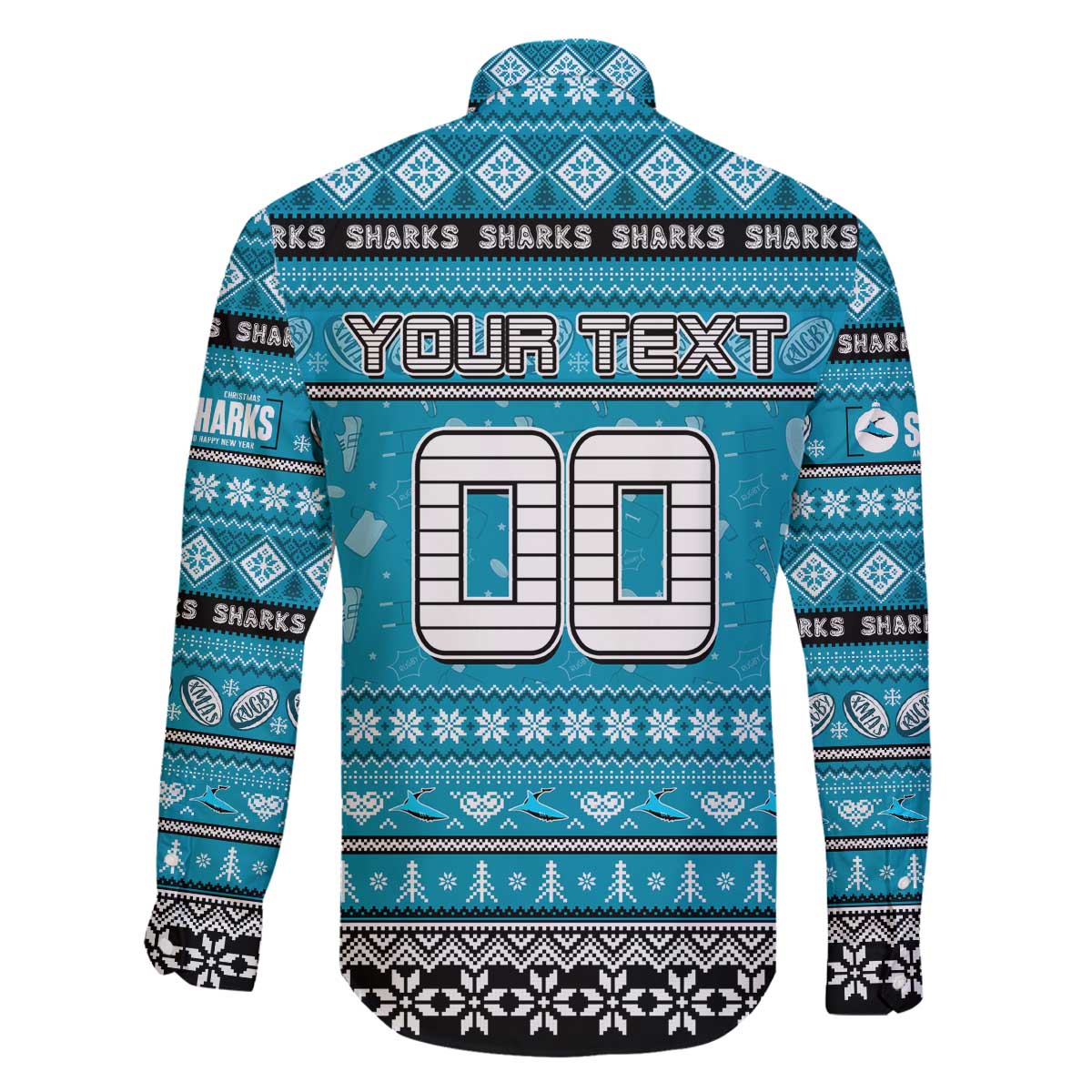 Personalized Sharks Rugby Xmas Family Matching Off The Shoulder Long Sleeve Dress and Hawaiian Shirt Australia NRL Mascot