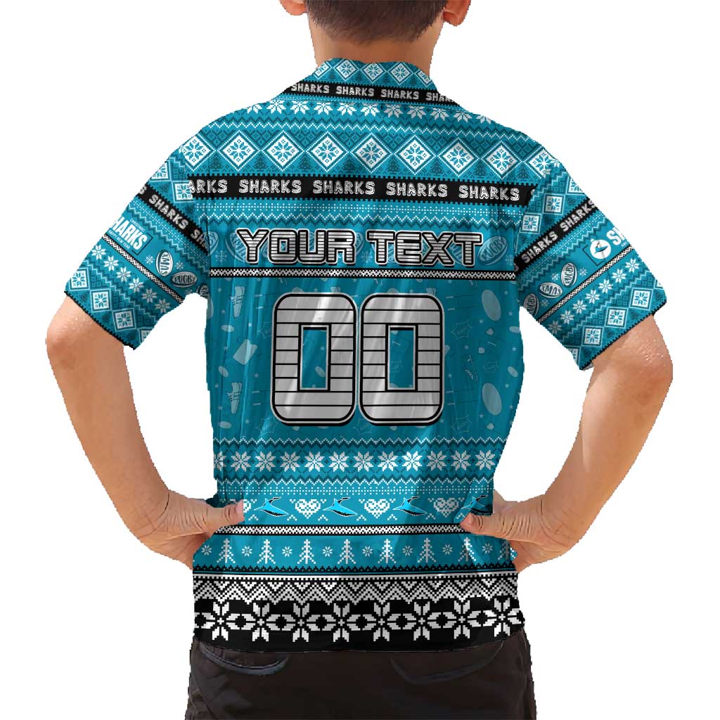 Personalized Sharks Rugby Xmas Family Matching Off Shoulder Maxi Dress and Hawaiian Shirt Australia NRL Mascot