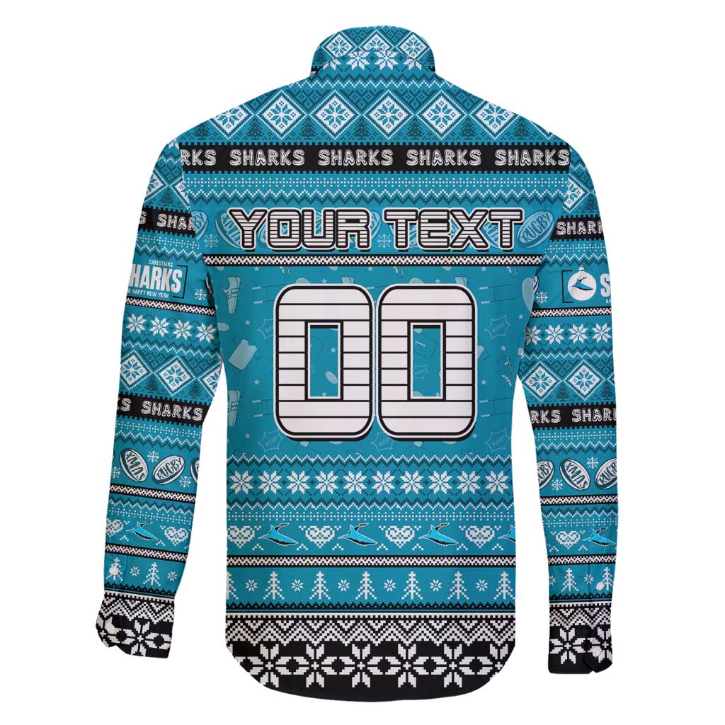 Personalized Sharks Rugby Xmas Family Matching Off Shoulder Maxi Dress and Hawaiian Shirt Australia NRL Mascot