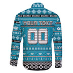 Personalized Sharks Rugby Xmas Family Matching Off Shoulder Maxi Dress and Hawaiian Shirt Australia NRL Mascot