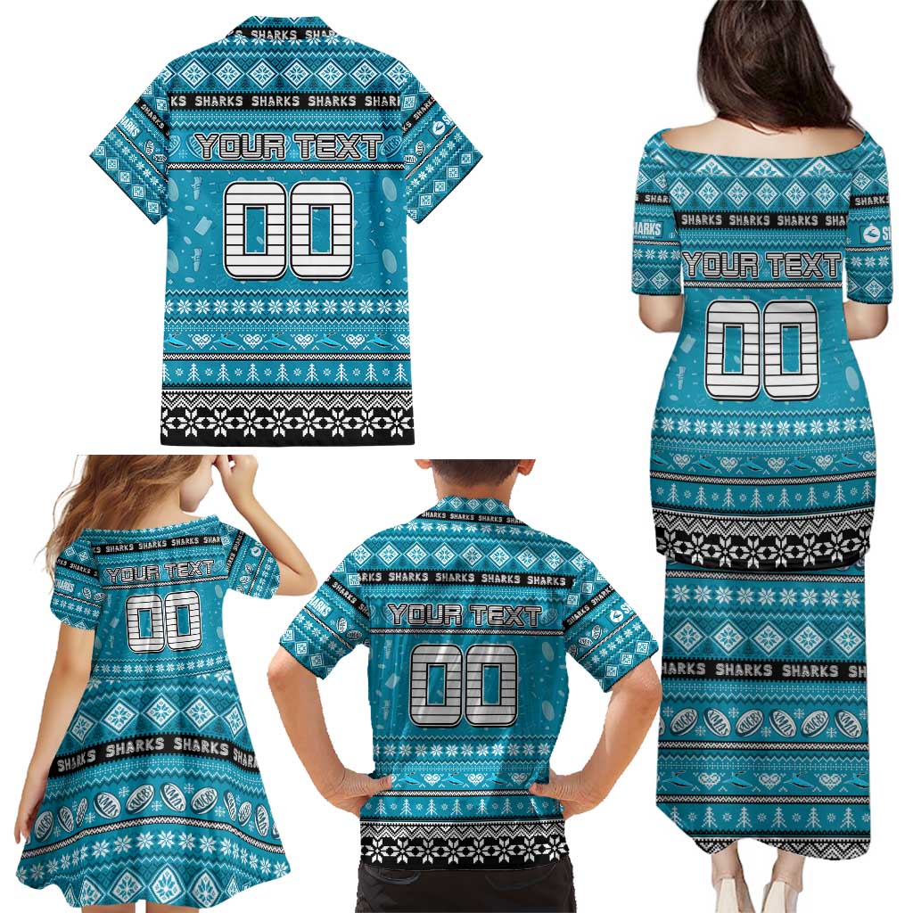 Personalized Sharks Rugby Xmas Family Matching Puletasi and Hawaiian Shirt Australia NRL Mascot