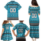 Personalized Sharks Rugby Xmas Family Matching Puletasi and Hawaiian Shirt Australia NRL Mascot