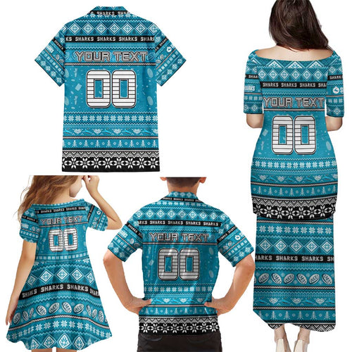 Personalized Sharks Rugby Xmas Family Matching Puletasi and Hawaiian Shirt Australia NRL Mascot