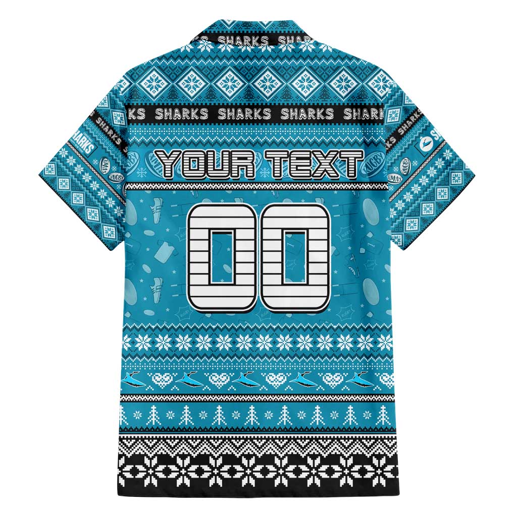 Personalized Sharks Rugby Xmas Family Matching Short Sleeve Bodycon Dress and Hawaiian Shirt Australia NRL Mascot