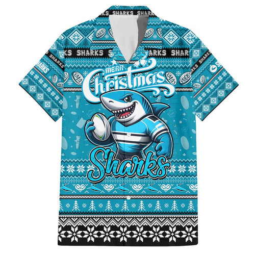 Personalized Sharks Rugby Xmas Family Matching Summer Maxi Dress and Hawaiian Shirt Australia NRL Mascot