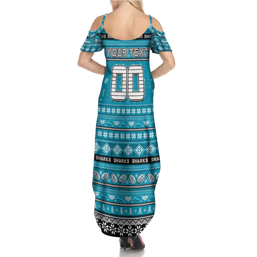 Personalized Sharks Rugby Xmas Family Matching Summer Maxi Dress and Hawaiian Shirt Australia NRL Mascot