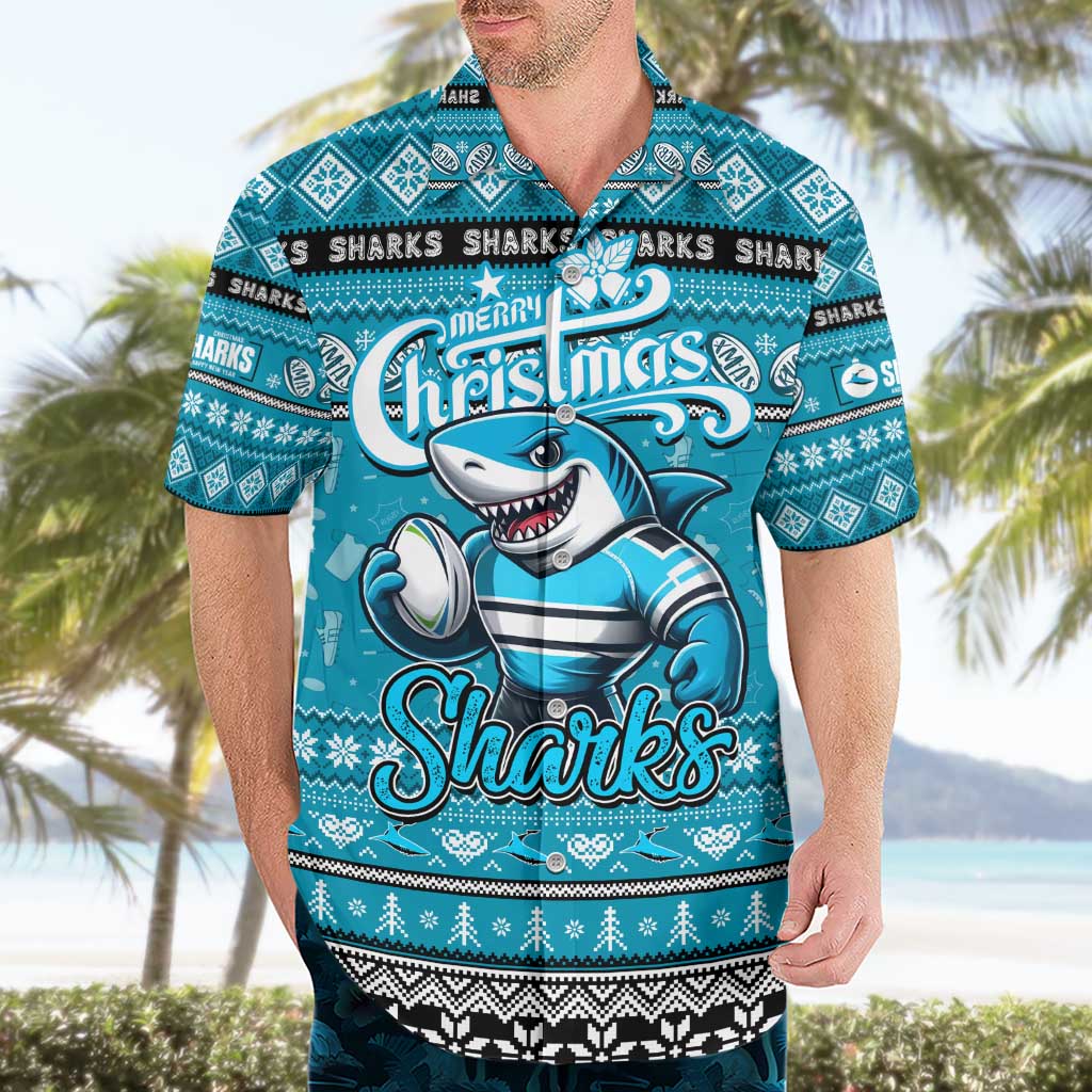 Personalized Sharks Rugby Xmas Hawaiian Shirt Australia NRL Mascot