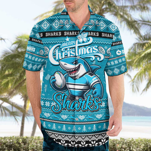 Personalized Sharks Rugby Xmas Hawaiian Shirt Australia NRL Mascot