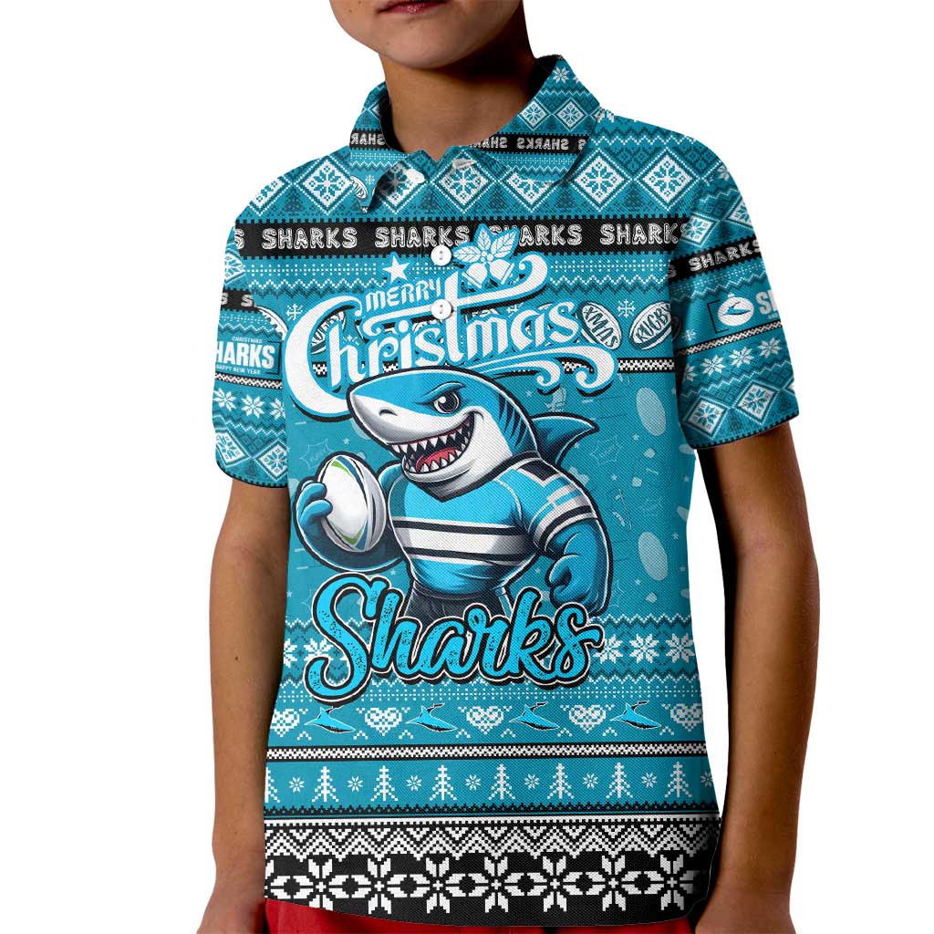 Personalized Sharks Rugby Xmas Kid Polo Shirt Australia NRL Mascot