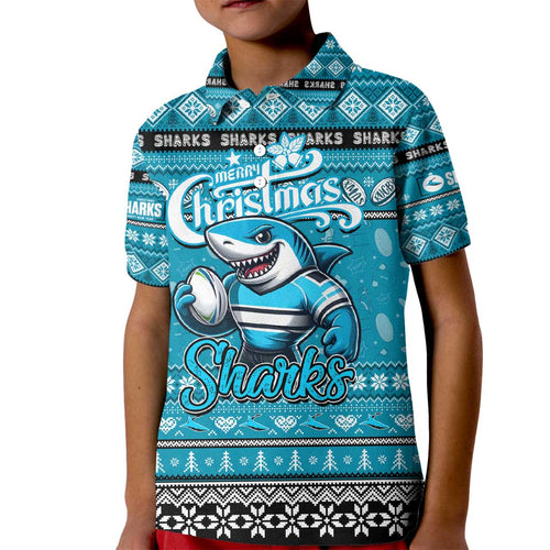 Personalized Sharks Rugby Xmas Kid Polo Shirt Australia NRL Mascot