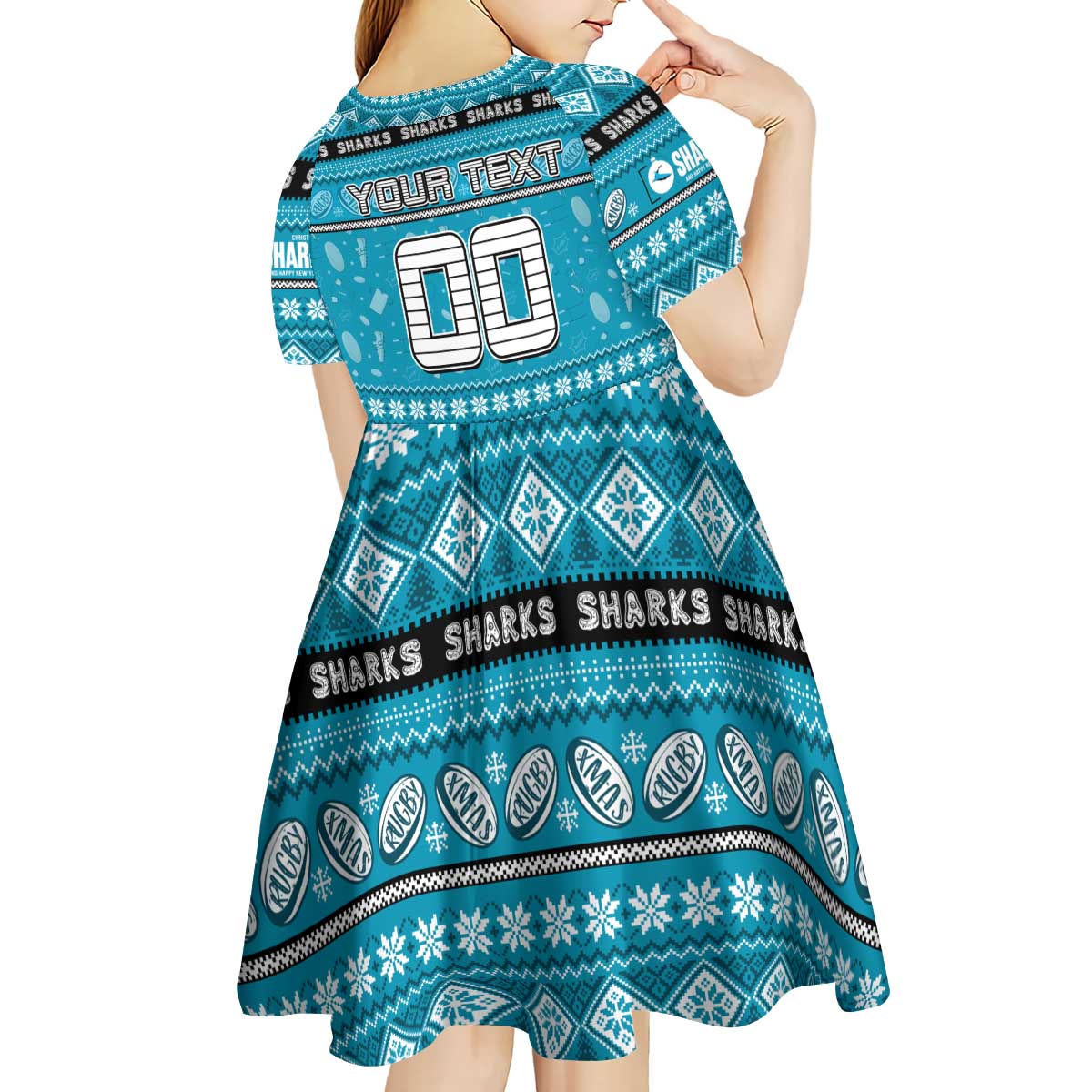 Personalized Sharks Rugby Xmas Kid Short Sleeve Dress Australia NRL Mascot
