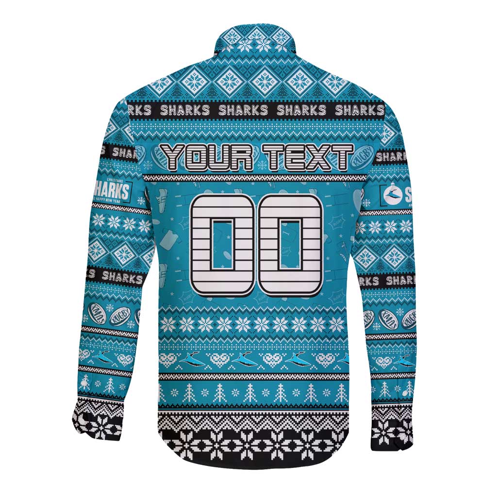 Personalized Sharks Rugby Xmas Long Sleeve Button Shirt Australia NRL Mascot