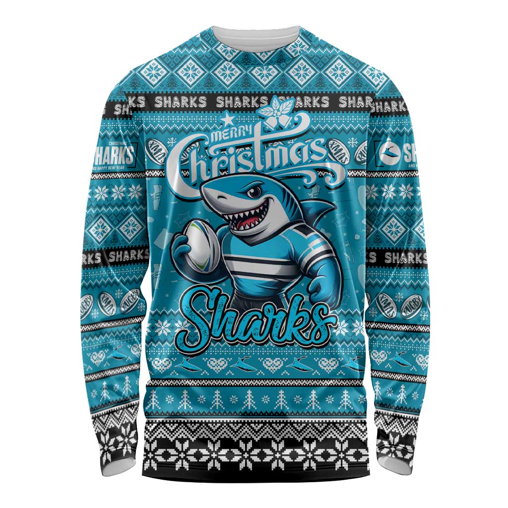 Personalized Sharks Rugby Xmas Long Sleeve Shirt Australia NRL Mascot