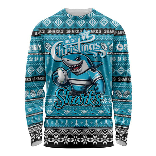 Personalized Sharks Rugby Xmas Long Sleeve Shirt Australia NRL Mascot
