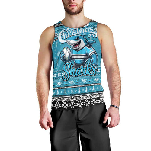 Personalized Sharks Rugby Xmas Men Tank Top Australia NRL Mascot