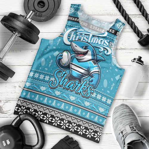 Personalized Sharks Rugby Xmas Men Tank Top Australia NRL Mascot