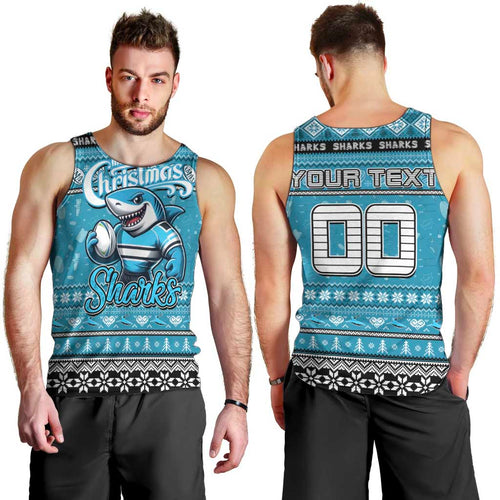 Personalized Sharks Rugby Xmas Men Tank Top Australia NRL Mascot