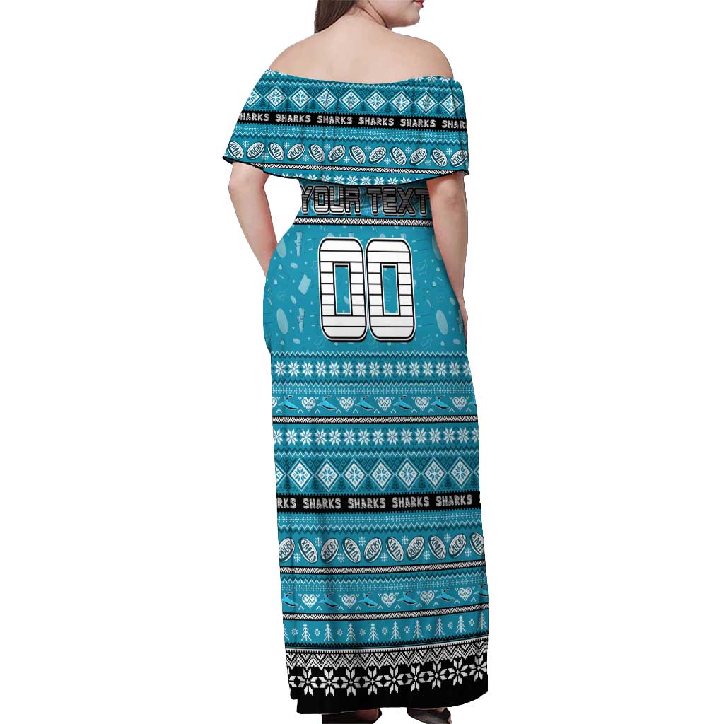 Personalized Sharks Rugby Xmas Off Shoulder Maxi Dress Australia NRL Mascot