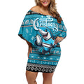 Personalized Sharks Rugby Xmas Off Shoulder Short Dress Australia NRL Mascot