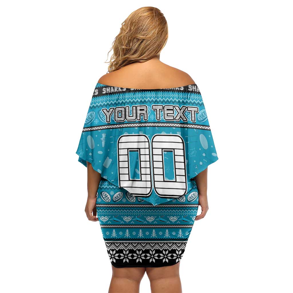 Personalized Sharks Rugby Xmas Off Shoulder Short Dress Australia NRL Mascot