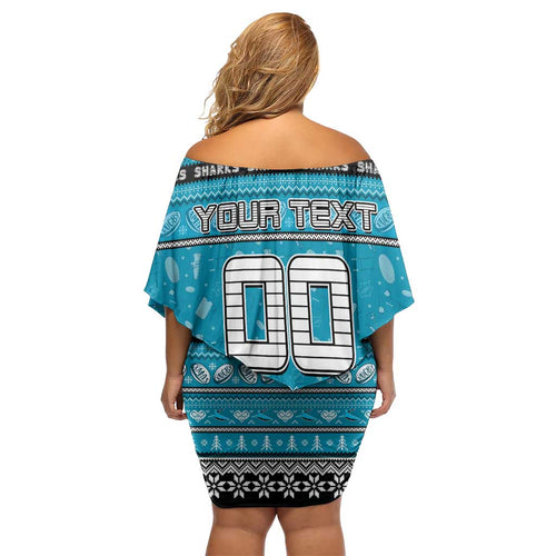 Personalized Sharks Rugby Xmas Off Shoulder Short Dress Australia NRL Mascot