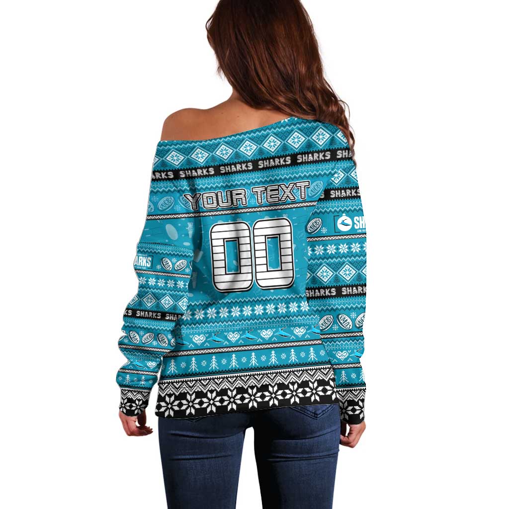Personalized Sharks Rugby Xmas Off Shoulder Sweater Australia NRL Mascot