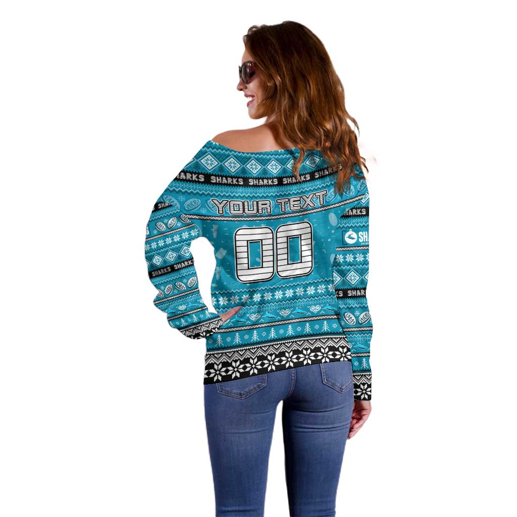 Personalized Sharks Rugby Xmas Off Shoulder Sweater Australia NRL Mascot