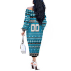 Personalized Sharks Rugby Xmas Off The Shoulder Long Sleeve Dress Australia NRL Mascot