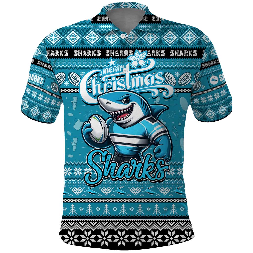 Personalized Sharks Rugby Xmas Polo Shirt Australia NRL Mascot