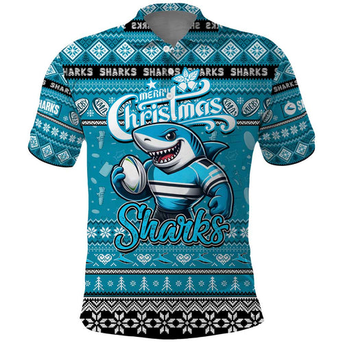 Personalized Sharks Rugby Xmas Polo Shirt Australia NRL Mascot