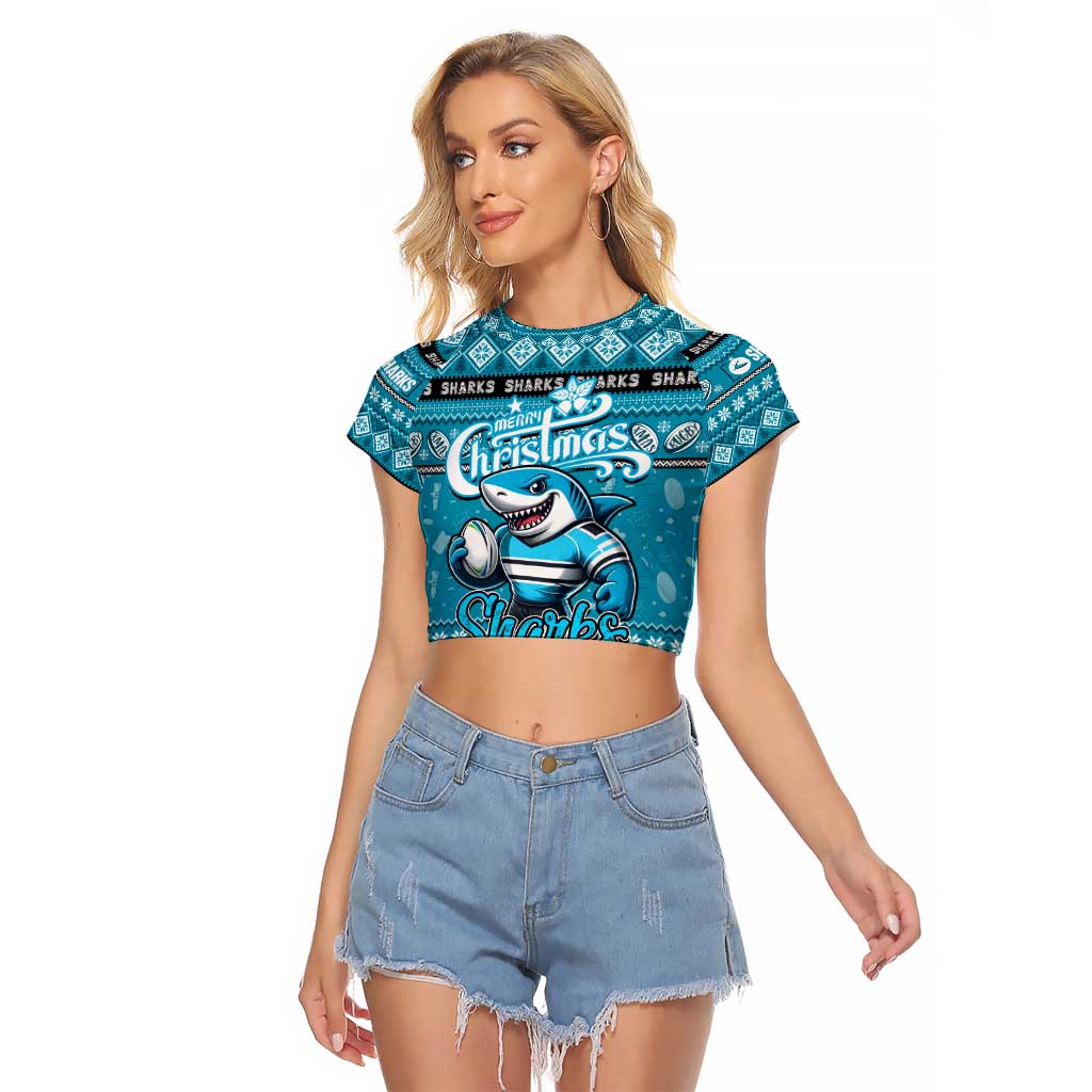 Personalized Sharks Rugby Xmas Raglan Cropped T Shirt Australia NRL Mascot