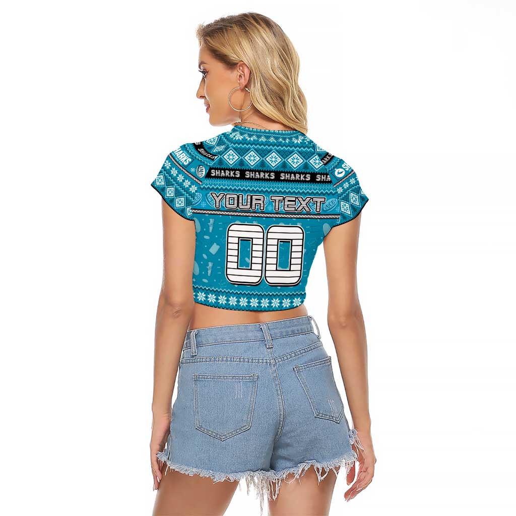 Personalized Sharks Rugby Xmas Raglan Cropped T Shirt Australia NRL Mascot