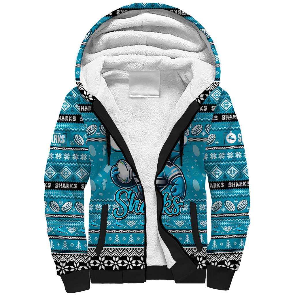 Personalized Sharks Rugby Xmas Sherpa Hoodie Australia NRL Mascot