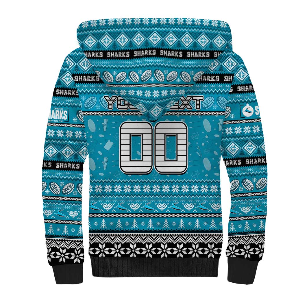 Personalized Sharks Rugby Xmas Sherpa Hoodie Australia NRL Mascot