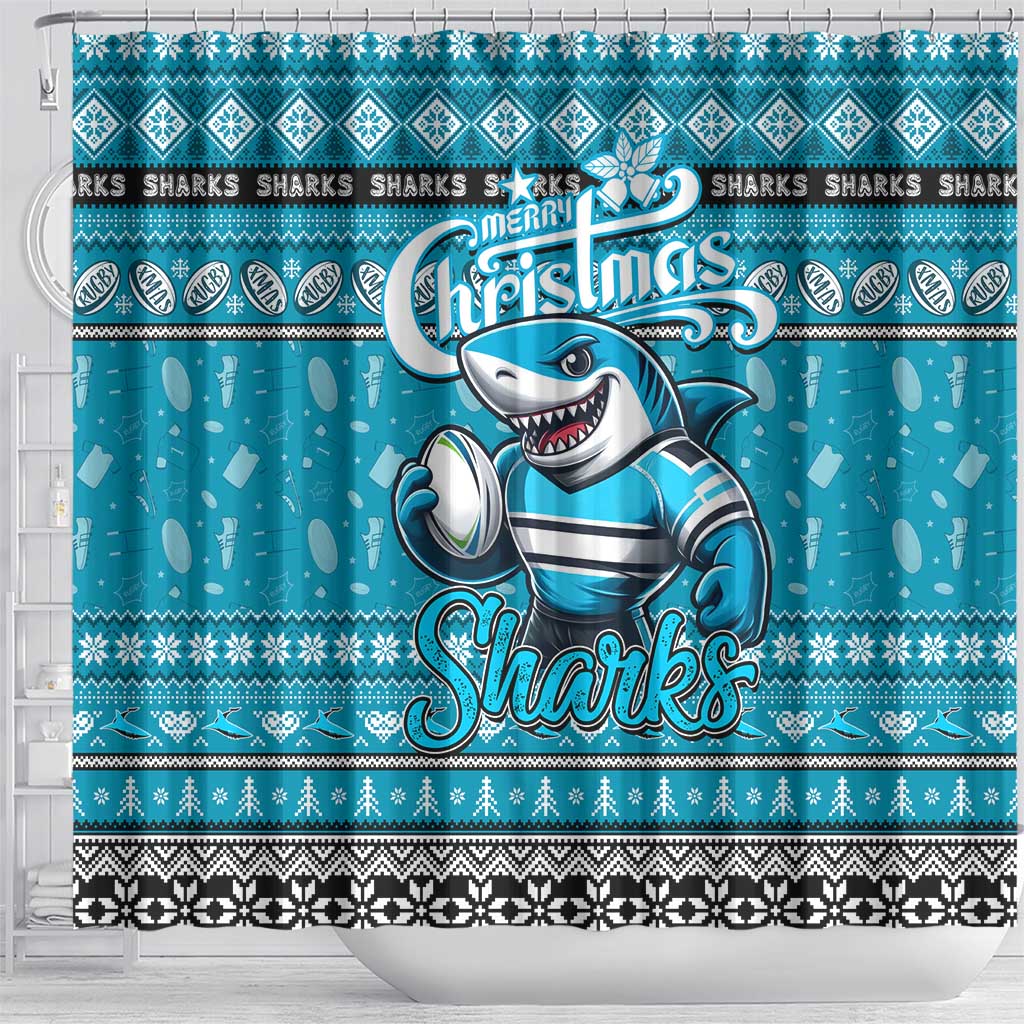 Sharks Rugby Xmas Shower Curtain Australia NRL Mascot