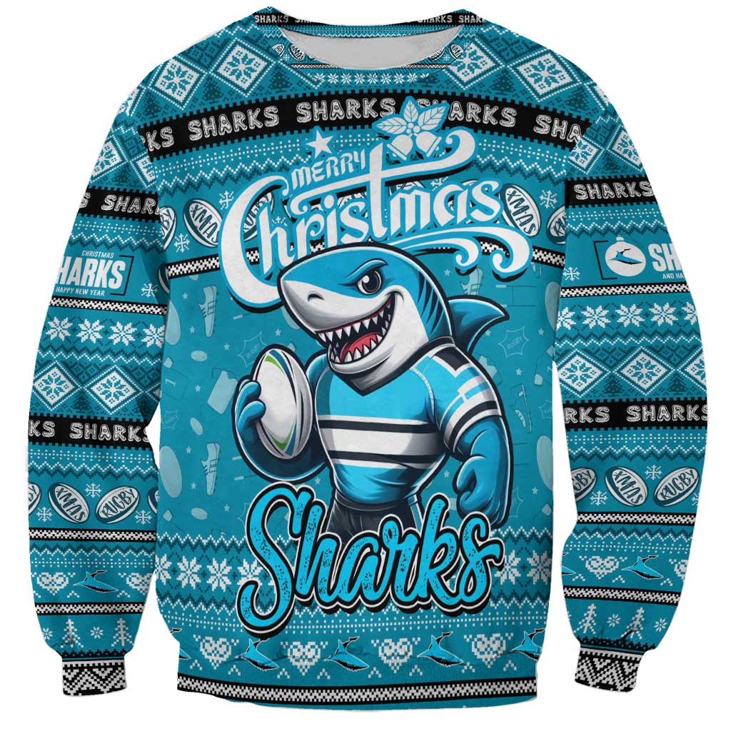 Personalized Sharks Rugby Xmas Sweatshirt Australia NRL Mascot