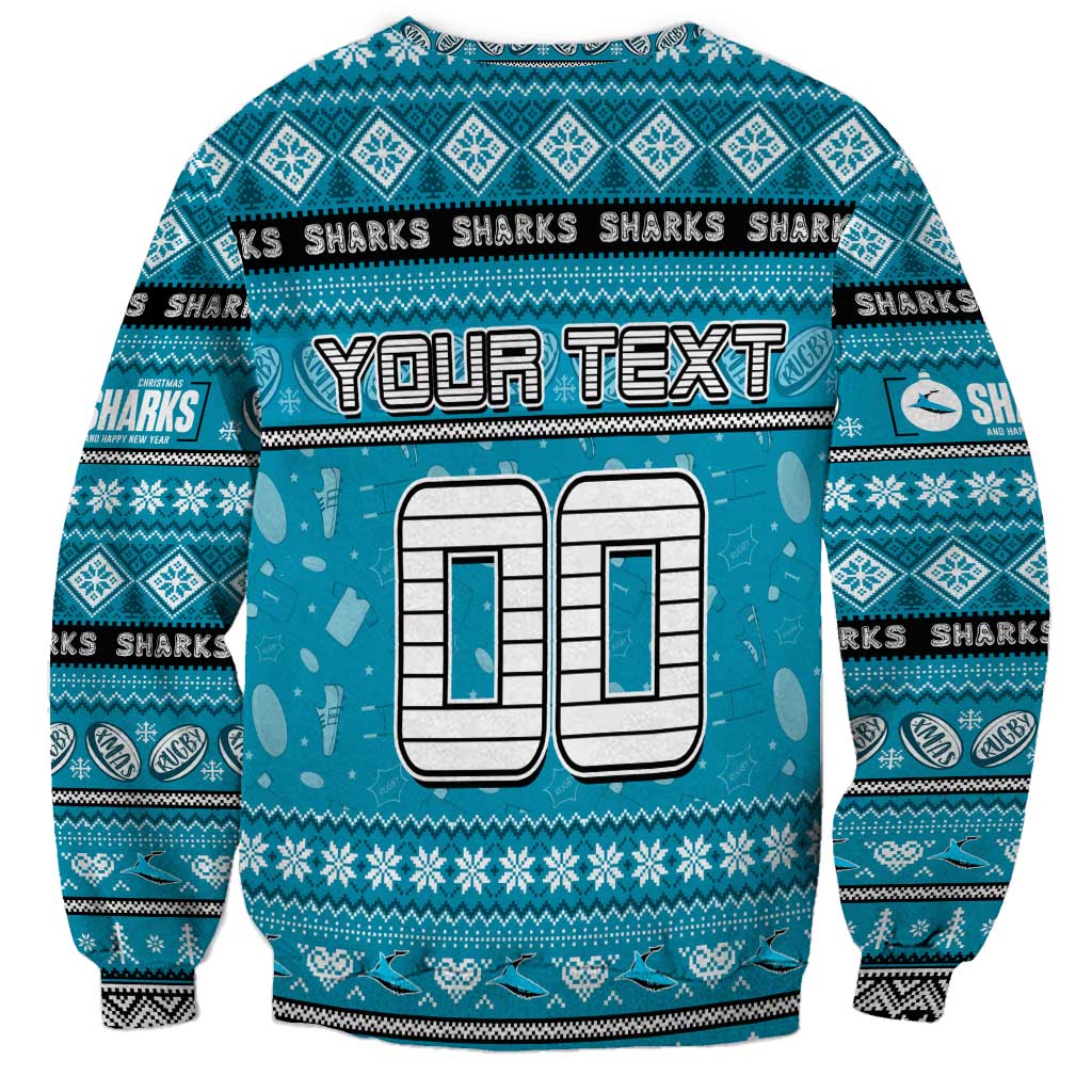 Personalized Sharks Rugby Xmas Sweatshirt Australia NRL Mascot