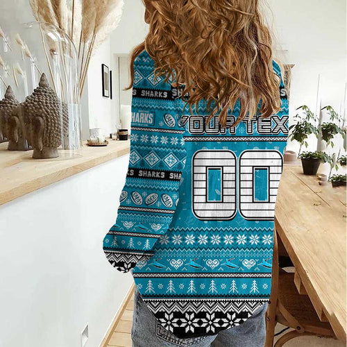 Personalized Sharks Rugby Xmas Women Casual Shirt Australia NRL Mascot