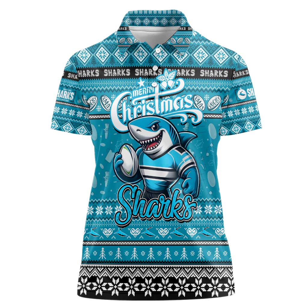 Personalized Sharks Rugby Xmas Women Polo Shirt Australia NRL Mascot