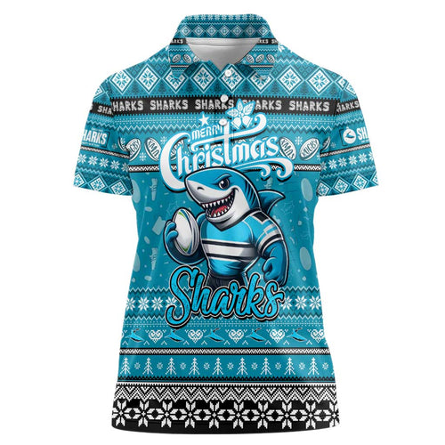 Personalized Sharks Rugby Xmas Women Polo Shirt Australia NRL Mascot