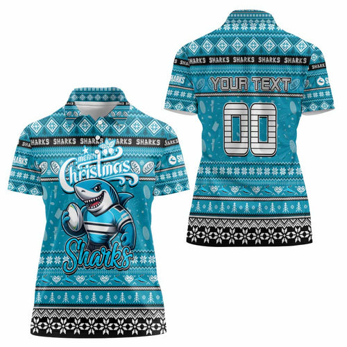 Personalized Sharks Rugby Xmas Women Polo Shirt Australia NRL Mascot