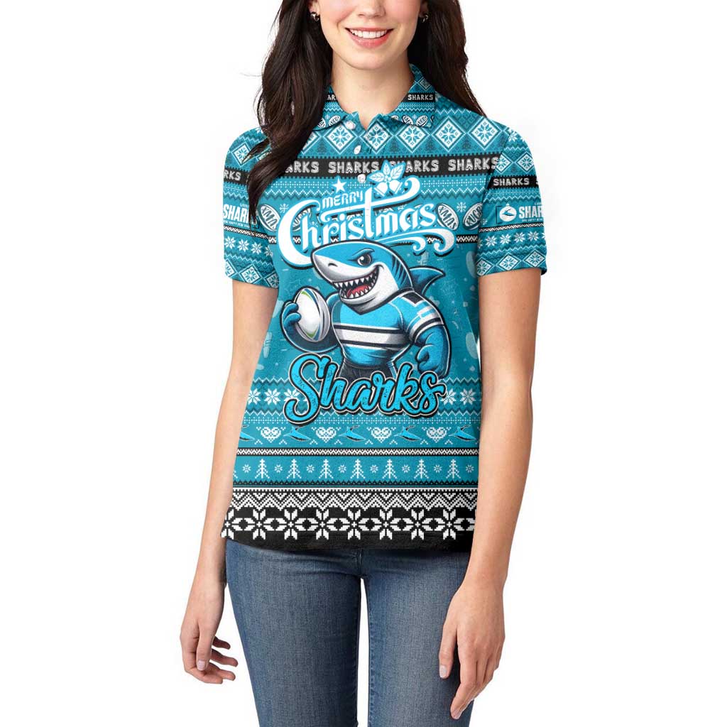 Personalized Sharks Rugby Xmas Women Polo Shirt Australia NRL Mascot