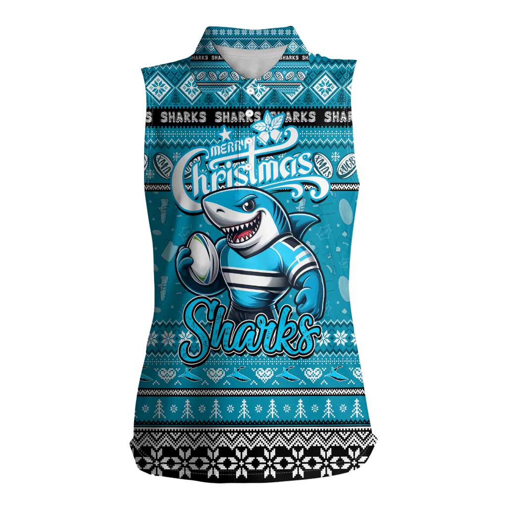 Personalized Sharks Rugby Xmas Women Sleeveless Polo Shirt Australia NRL Mascot