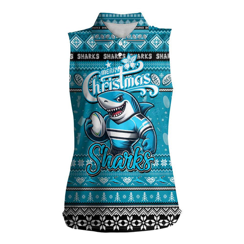 Personalized Sharks Rugby Xmas Women Sleeveless Polo Shirt Australia NRL Mascot