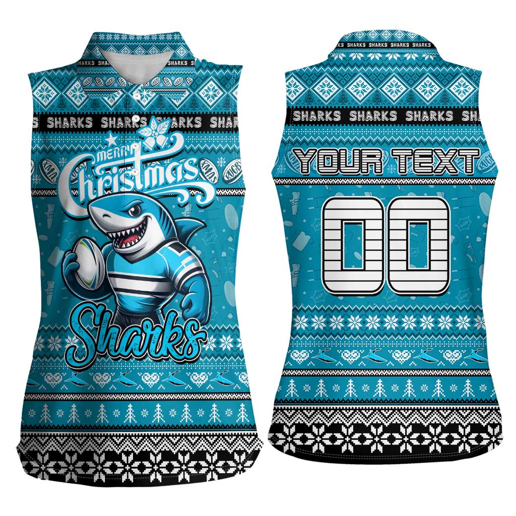 Personalized Sharks Rugby Xmas Women Sleeveless Polo Shirt Australia NRL Mascot