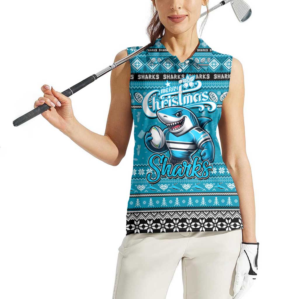 Personalized Sharks Rugby Xmas Women Sleeveless Polo Shirt Australia NRL Mascot
