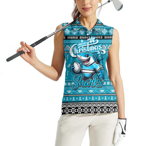 Personalized Sharks Rugby Xmas Women Sleeveless Polo Shirt Australia NRL Mascot
