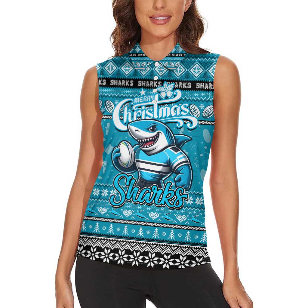 Personalized Sharks Rugby Xmas Women Sleeveless Polo Shirt Australia NRL Mascot