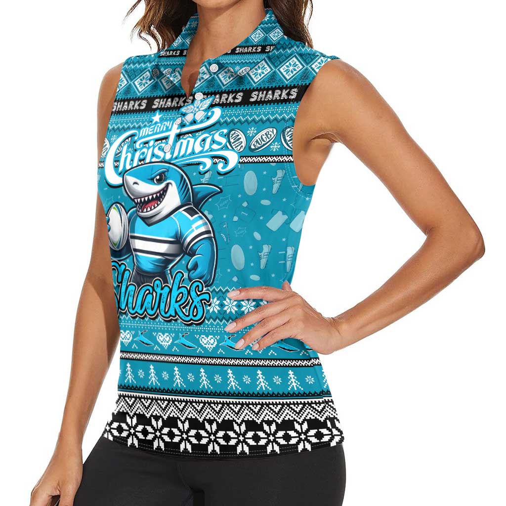 Personalized Sharks Rugby Xmas Women Sleeveless Polo Shirt Australia NRL Mascot